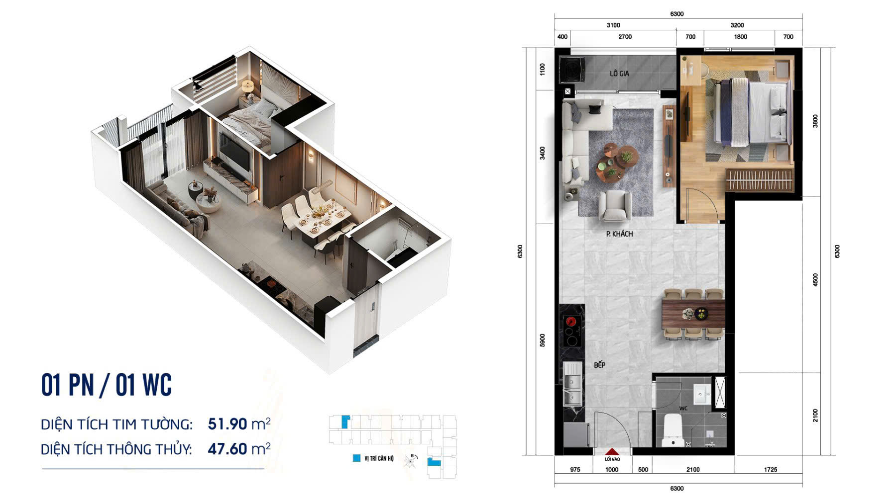 layout căn 1pn dự án symlife
