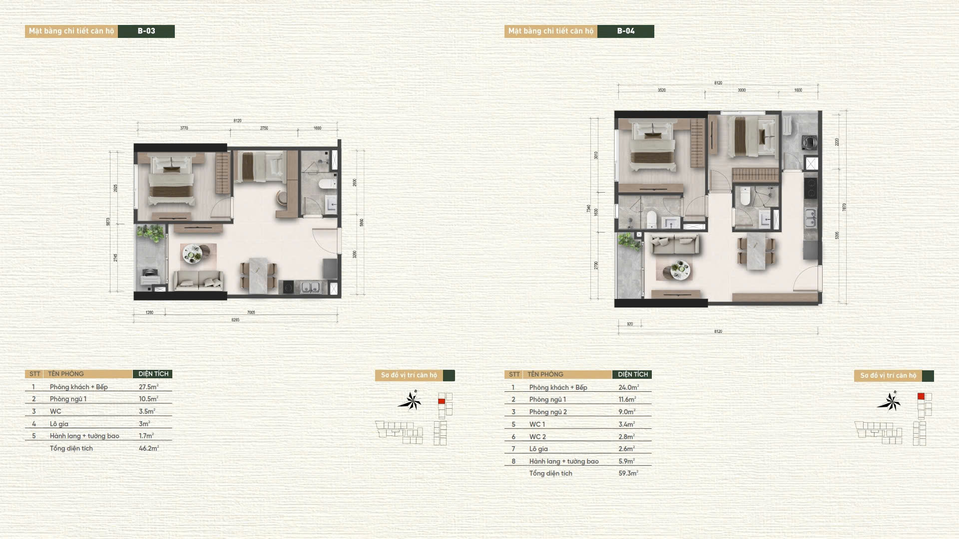 layout căn 1PN & 2PN góc dự án at saigon riverside