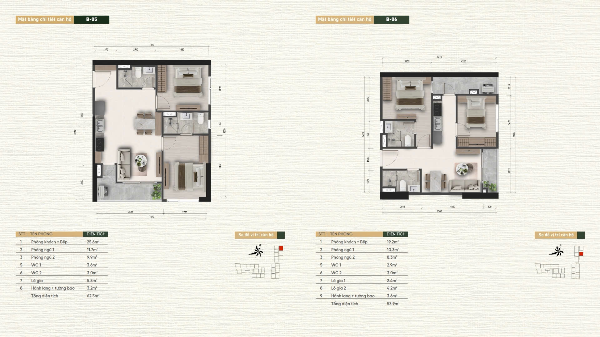 layout căn 2PN góc & thường dự án at saigon riverside