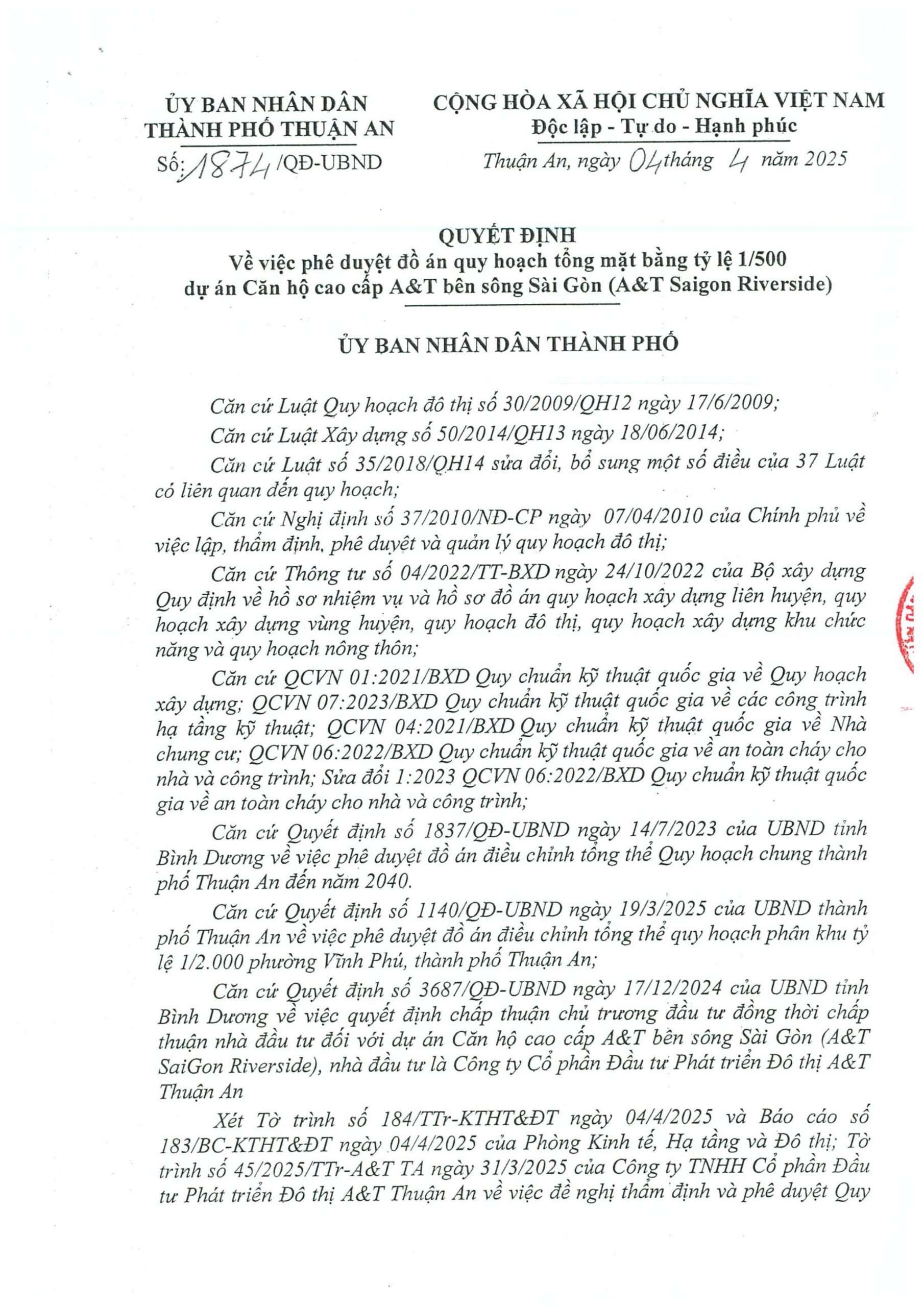 phê duyệt quy hoạch dự án at saigon riverisde