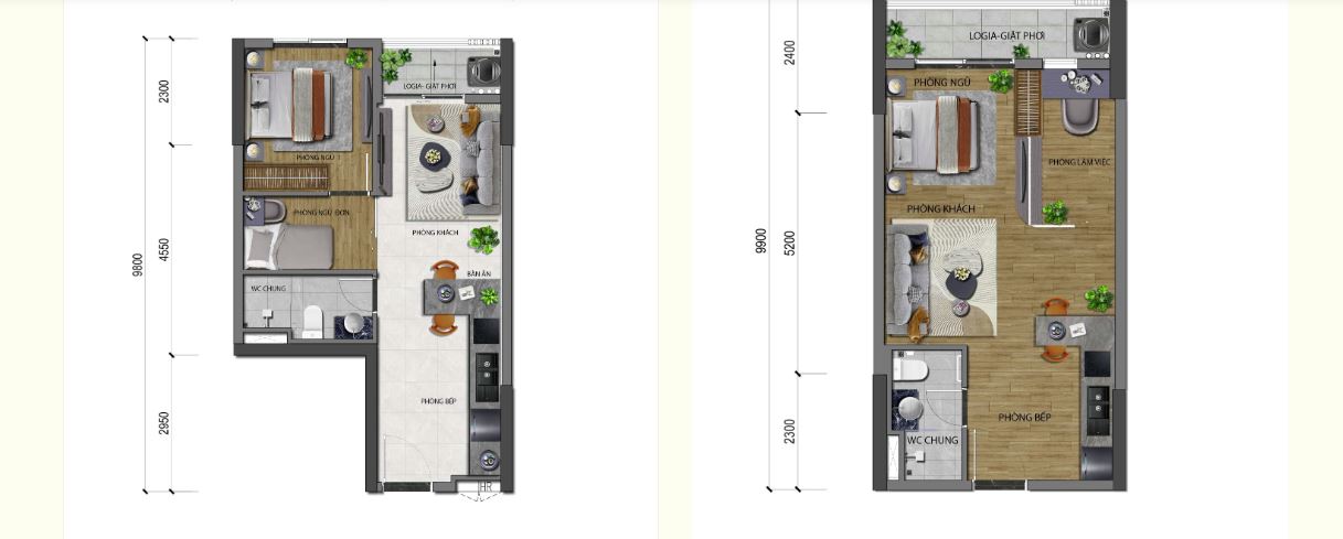 Layut căn hộ 1phong cộng