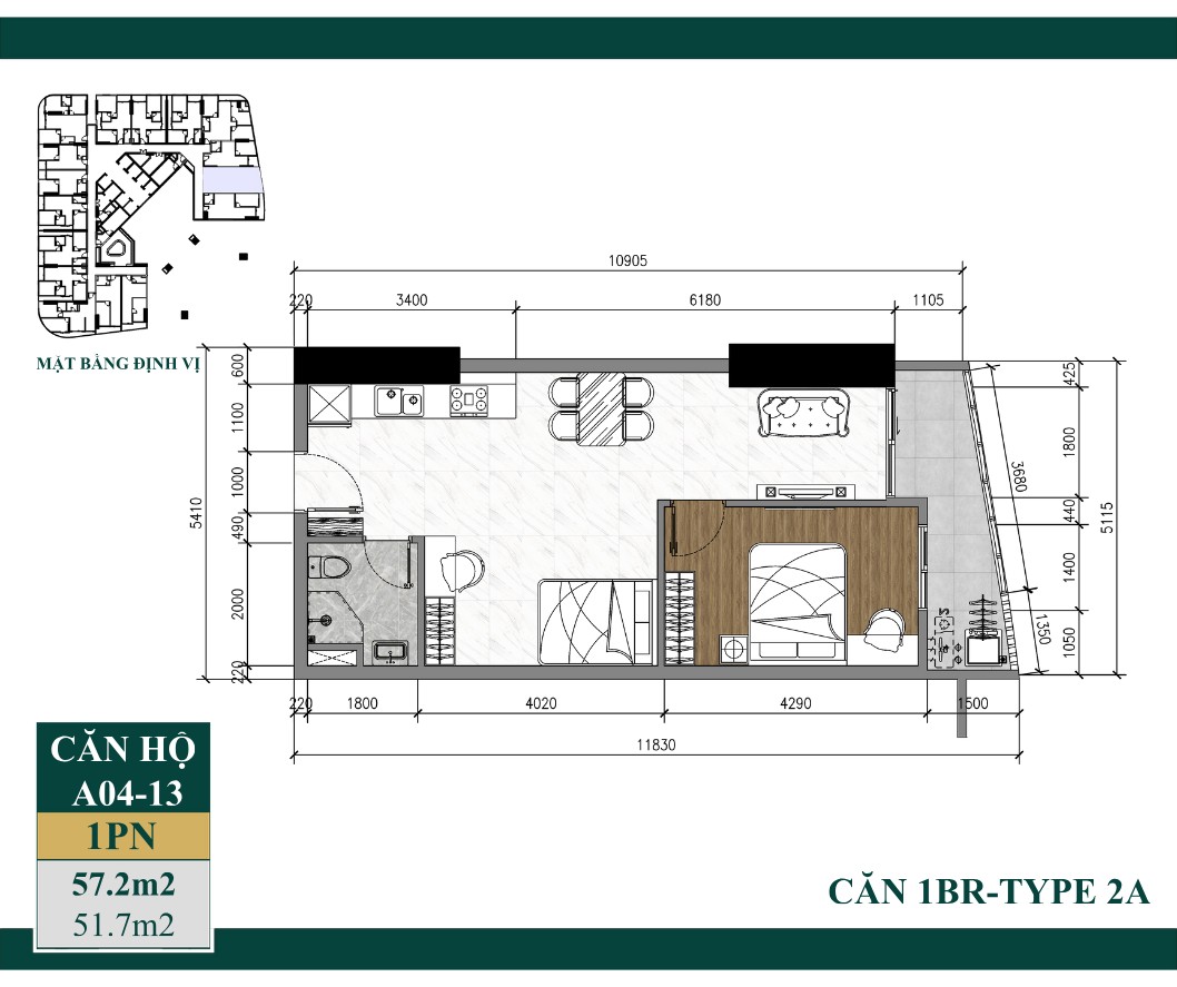 layout căn 1pn art stella