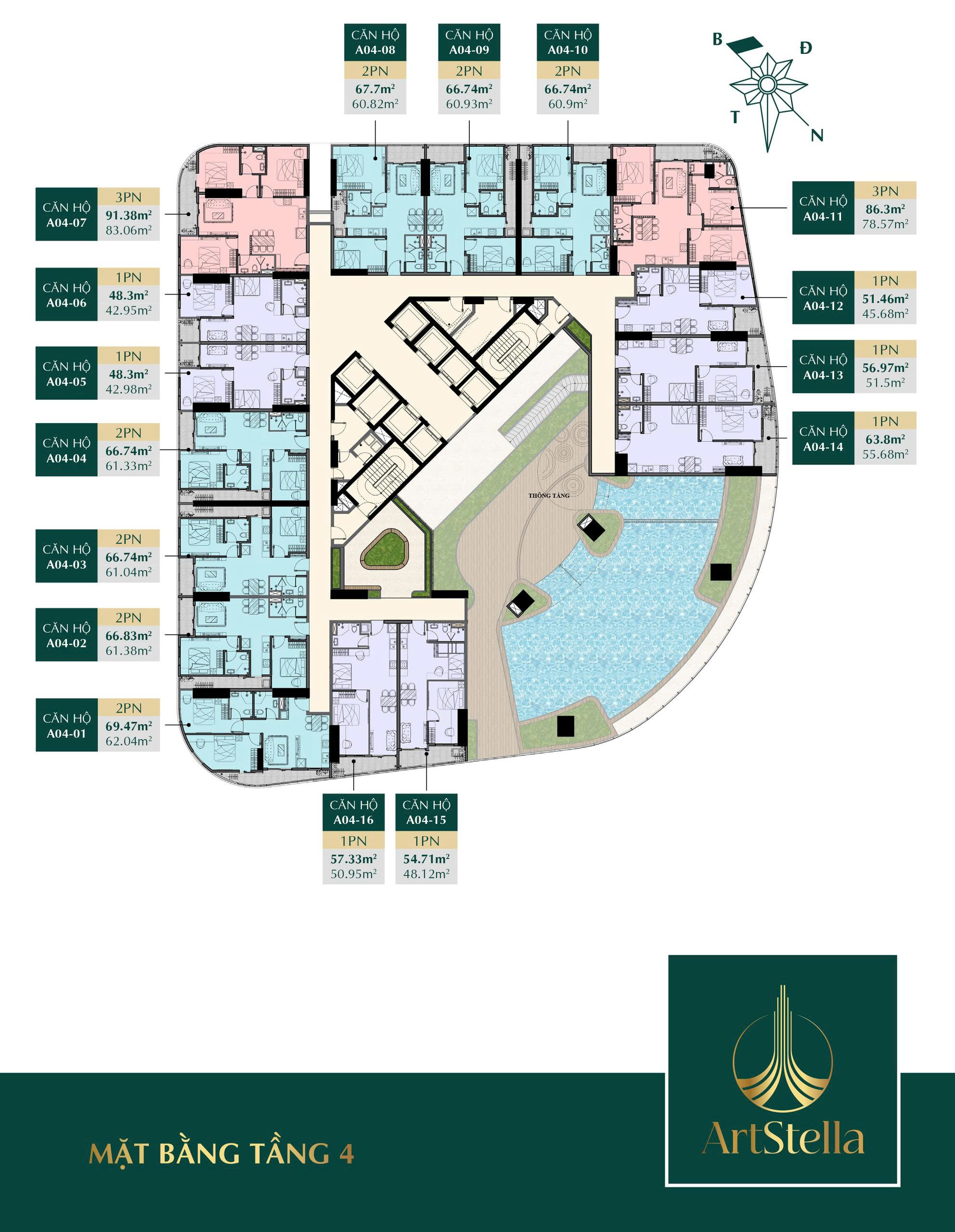 mặt bằng tầng 4 Art Stella