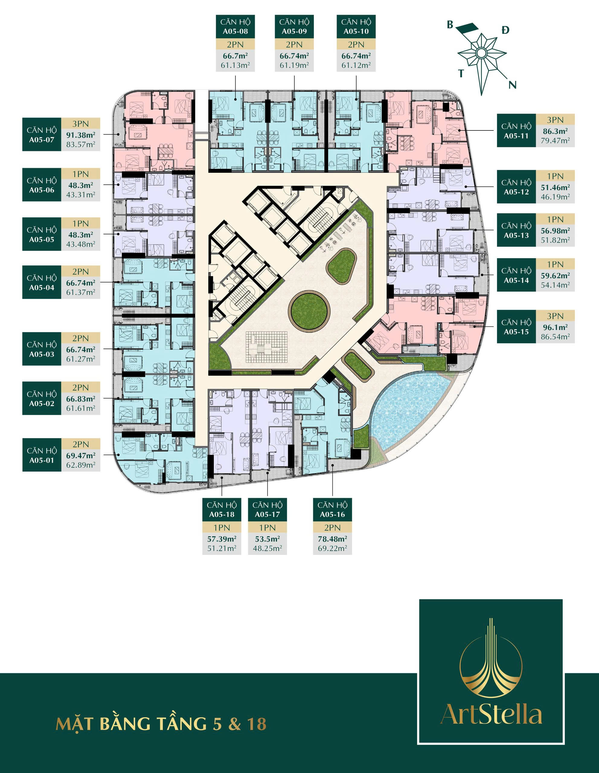 mặt bằng tầng 5 - 18 dự án Art Stella